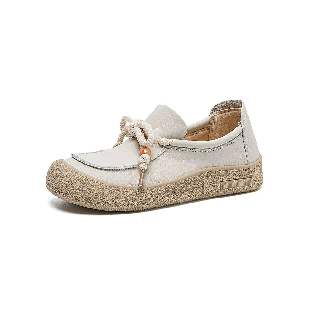 Babakud Retro Leather Wide Round Toe Soft Flat Sole Shoes