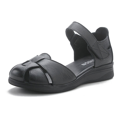 Women Summer Comfortable Genuine Leather Wedge Velcro Sandals