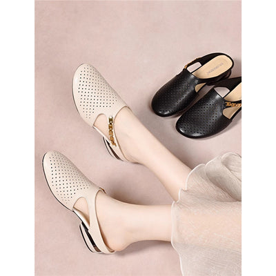 Retro Leather Hollow Cut Out Closed Toe Slip-On Flats
