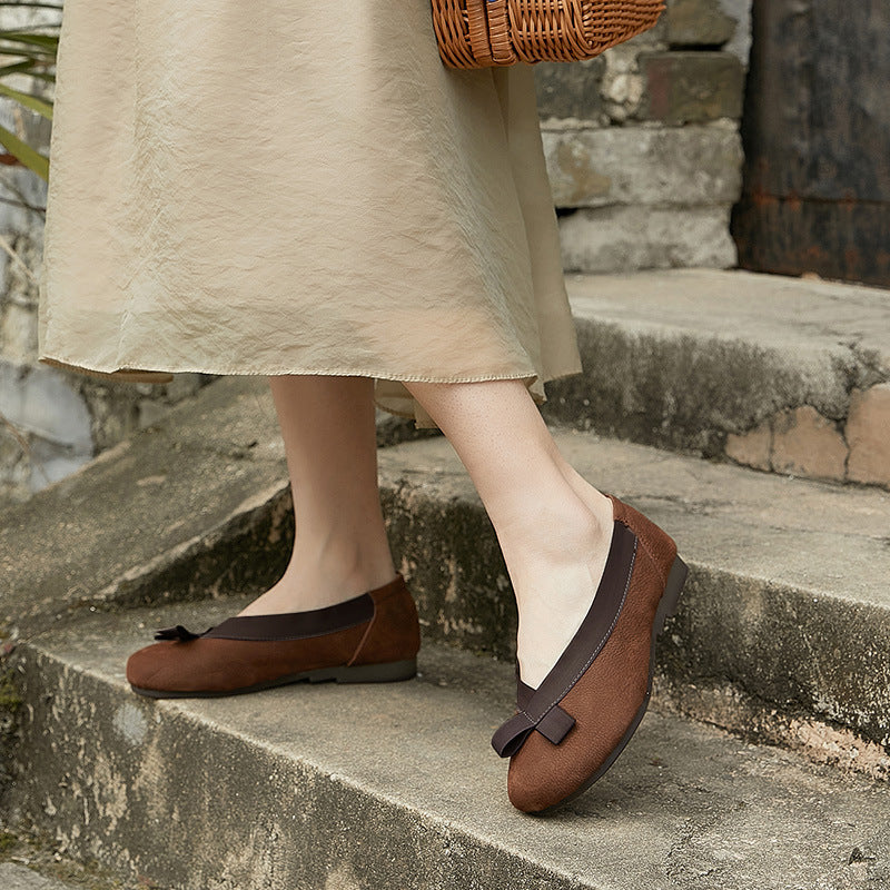 Babakud Women Spring Retro Artistic Genuine Leather Flats Shoes