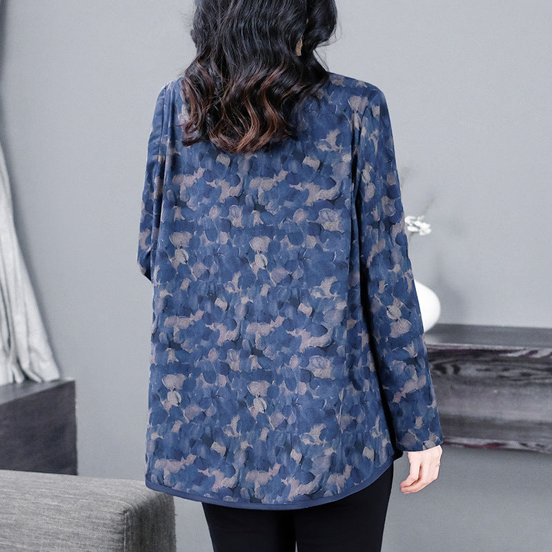 Plus Size Loose Elegant Floral Printed Cotton Women Polo Shirt