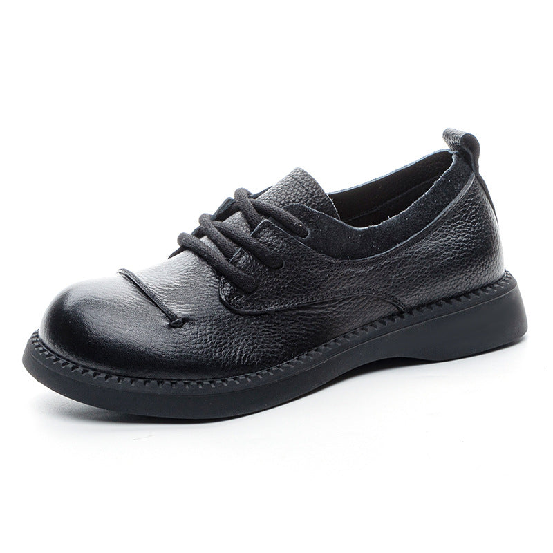 Women Black Brown Retro Genuine Leather Lace-Up Casual Shoes