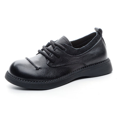 Women Black Brown Retro Genuine Leather Lace-Up Casual Shoes