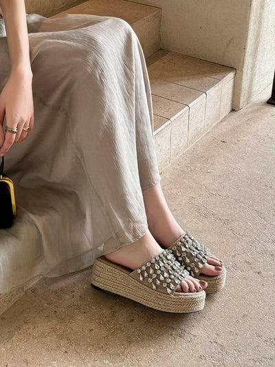 Summer Casual Knitted Open Toe Diamond Platform Shoes