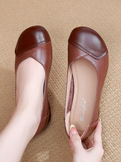 Babakud Women Summer Retro Leather Soft Sole Patchwork Slip-Ons