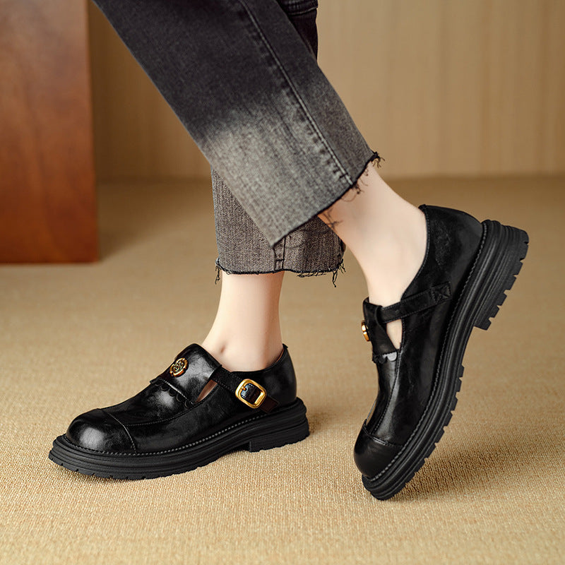Retro Stylish Low Heeled Buckle Loafers for Women