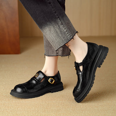Retro Stylish Low Heeled Buckle Loafers for Women