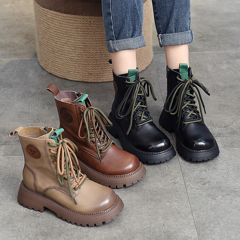 Women Autumn Genuine Leather Cool Platform Versatile Boots