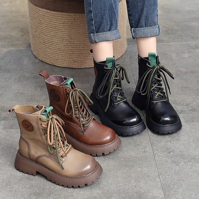 Women Autumn Genuine Leather Cool Platform Versatile Boots