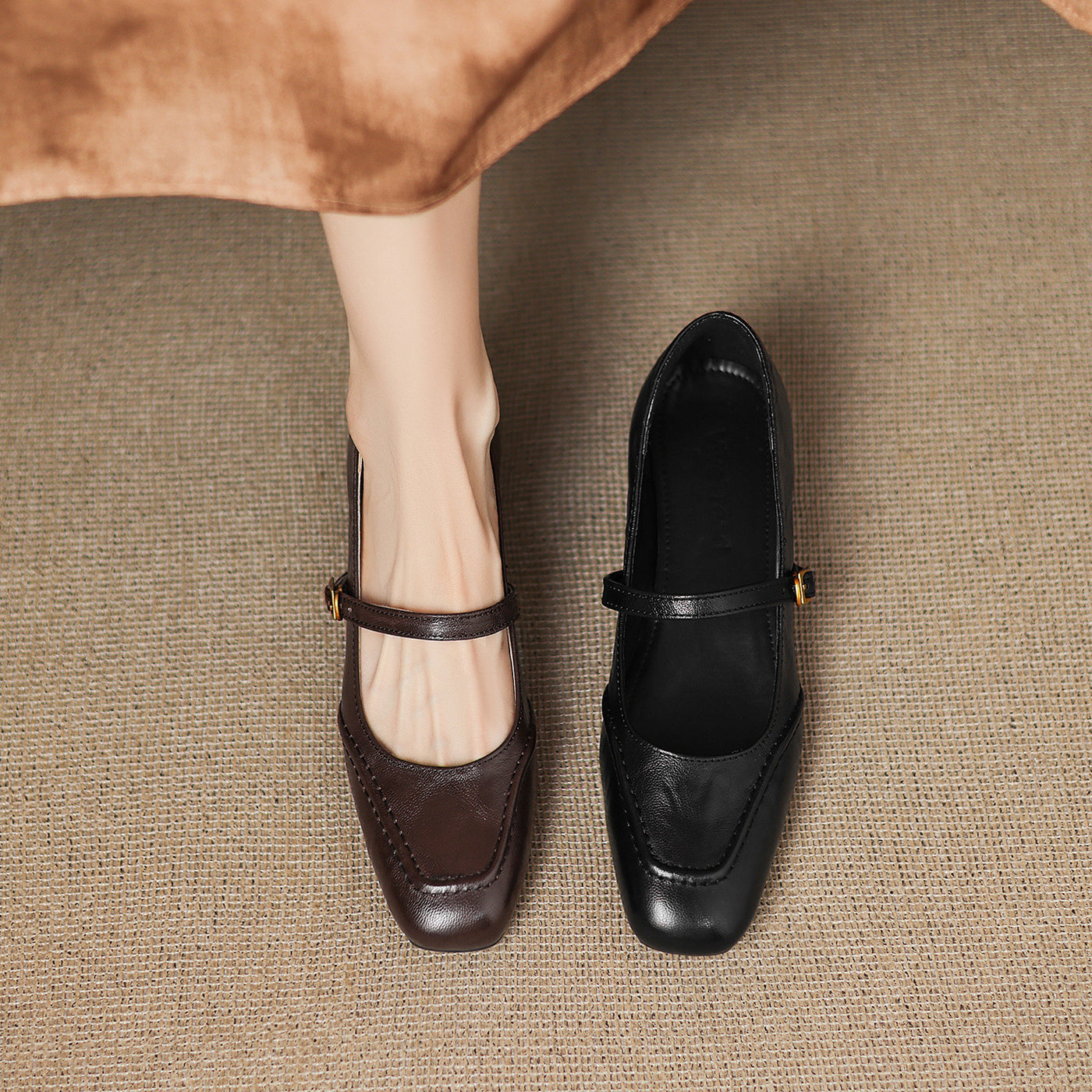 Babakud Vintage Sheepskin Leather Shallow One Straped Shoes