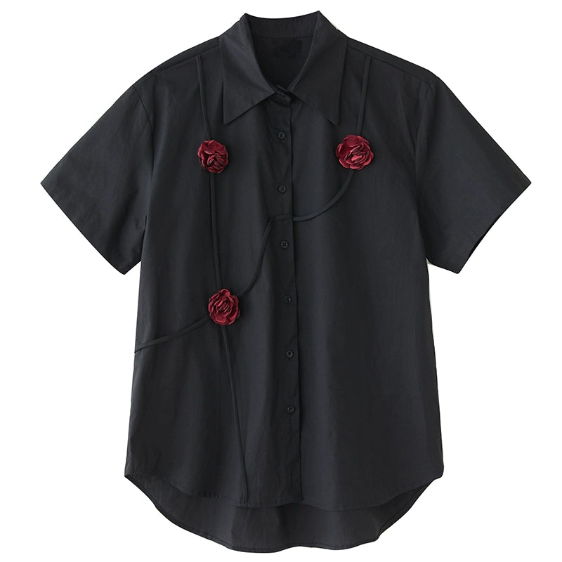Women Spring Retro Cotton Rose Patchwork Casual Loose Blouse