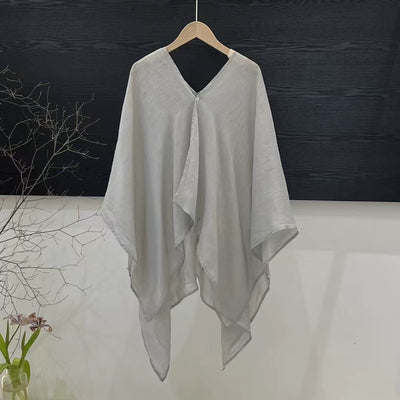 Women Spring Retro Casual Ramie V-Neck Asymmetric Shirt