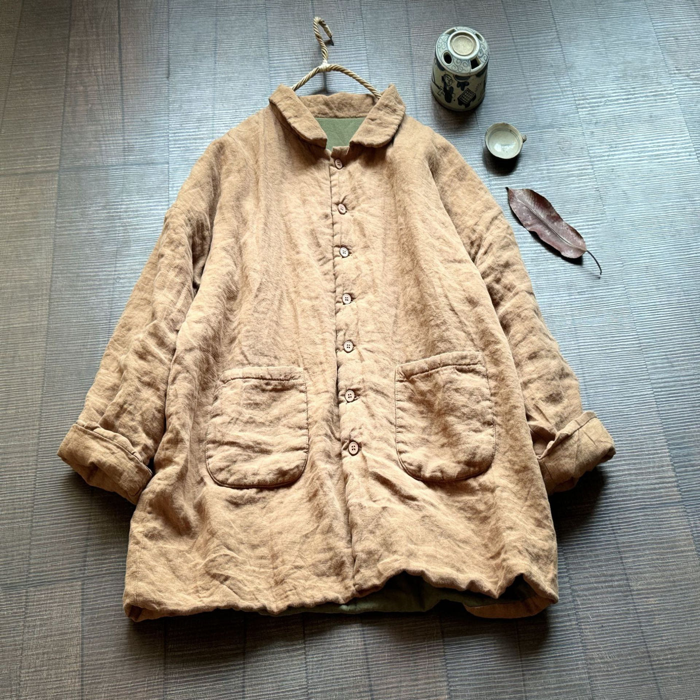 Women Retro High Quality Mid-Length Padded Linen Coats