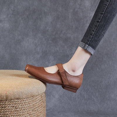 Babakud Retro Leather Square Toe Shallow One Straped Flats