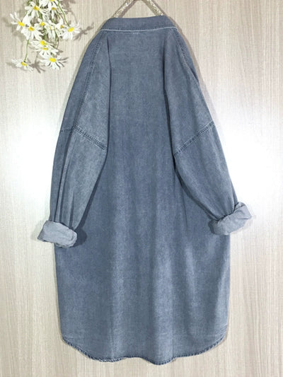 Women Retro Denim Long Sleeves Loose Casual Coat