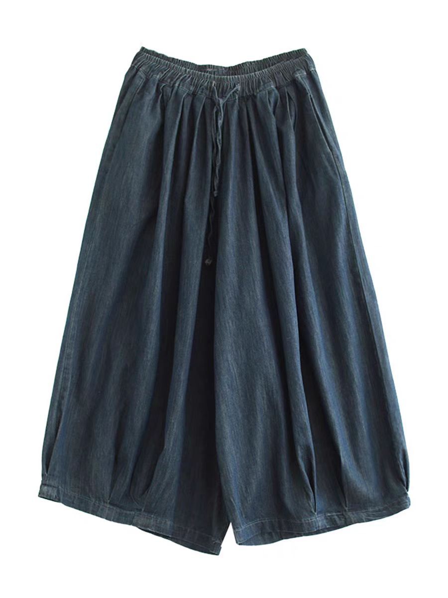 Women's Dark Blue Trendy Loose Retro Lace-Up Harem Jeans