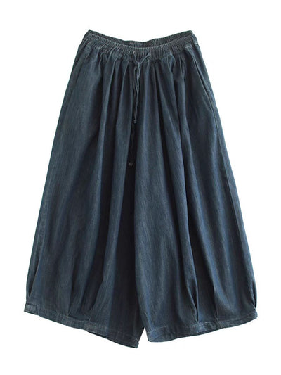 Women's Dark Blue Trendy Loose Retro Lace-Up Harem Jeans