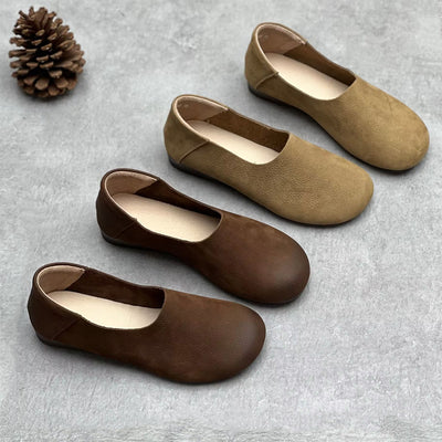 Ladies Classic Retro Comfy Flat Handmade Leather Slip-Ons Shoes