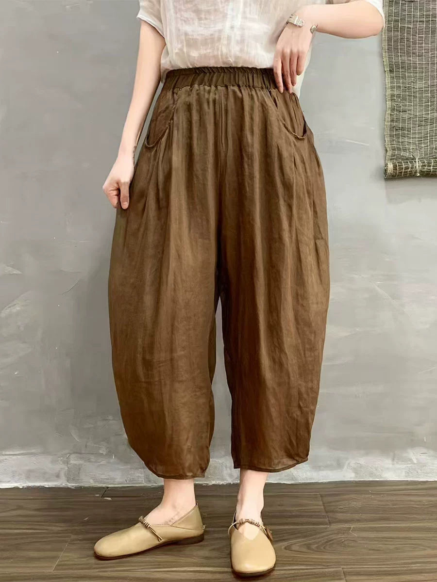 Women Summer Ramie Vintage Style Loose Harem Ankle Pants