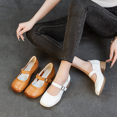 Women Genuine Leather Summer Chunky One Straped Sandals