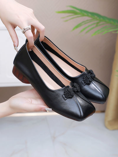 Summer Genuine Leather Soft Sole Chunky Frog Button Shoes
