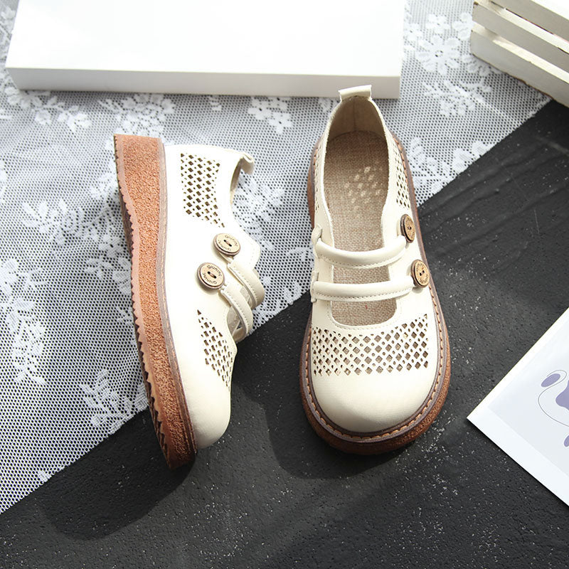 Ladies Retro Round Toe Hollow Wedge Heels Casual Sandals