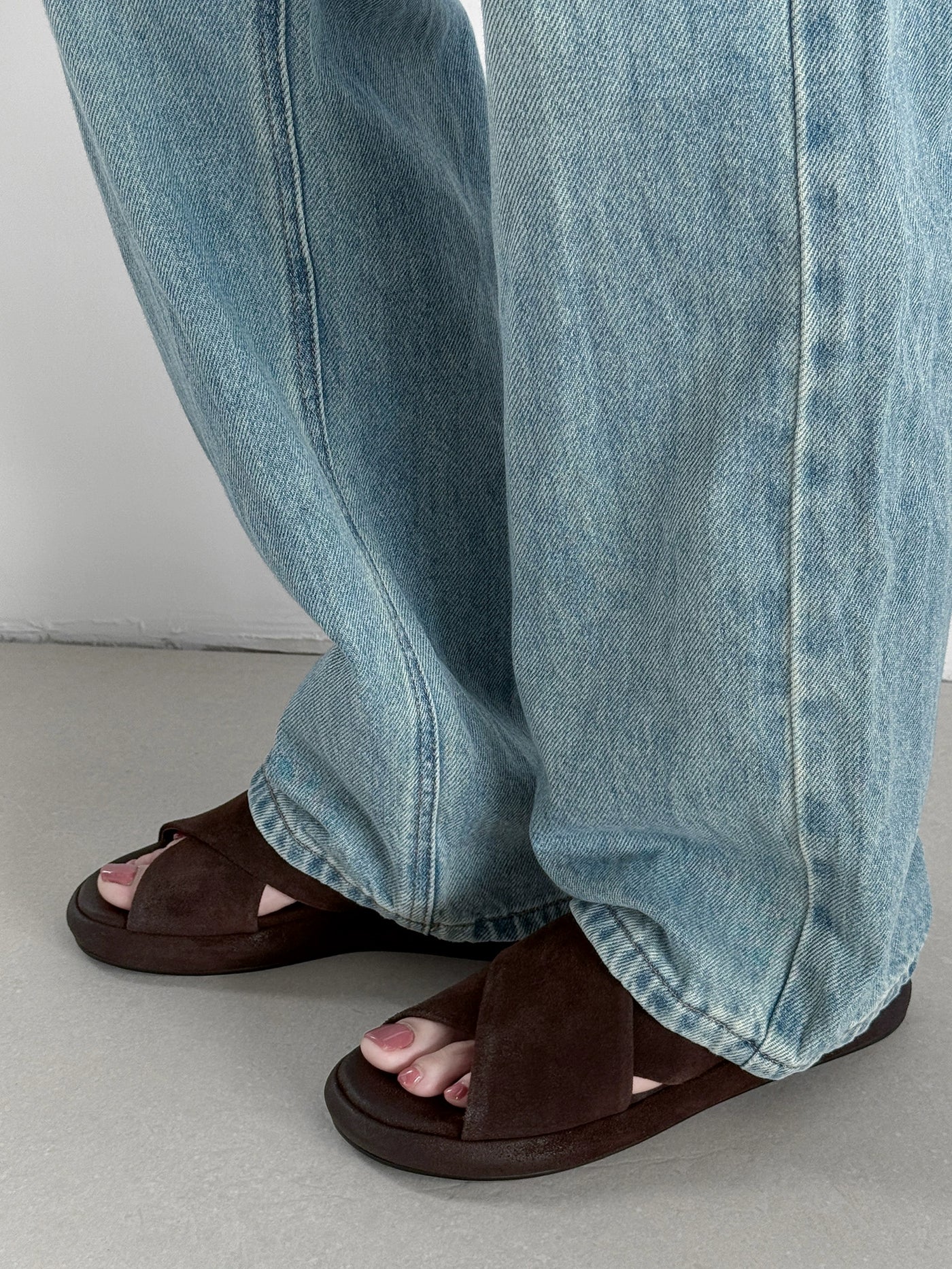 Women Vintage Leather Sueded Open Toe Crossing Platform Shoes