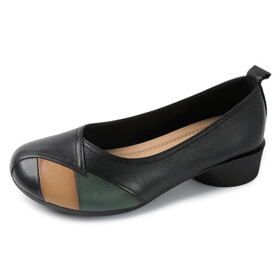 Babakud Women Spring Retro Colorblock Leather Soft Sole Shoes