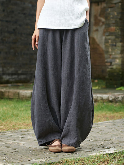 Women Spring Retro Ramie Comfy Loose Harem Pants