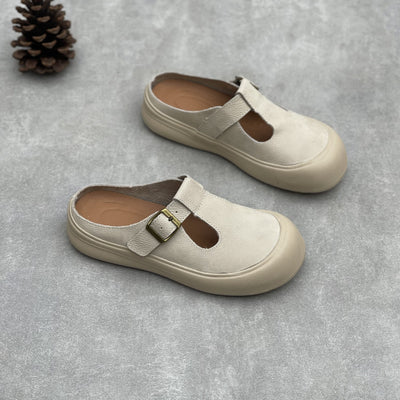 Retro Buckled Comfortable Soft Sole Genuine Leather Slippers