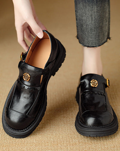 Retro Stylish Low Heeled Buckle Loafers for Women