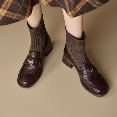 Women Retro Leather Elastic Socks Plus Size Warm Boots