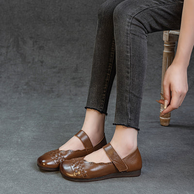 Summer Retro Leather Closed Toe One Straped Velcro Shoes