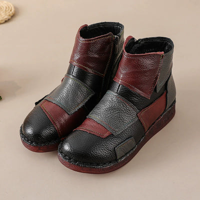Winter Warm Leather Fleece-In Patchwork Casual Ankle Boots