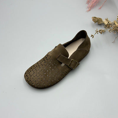Babakud Retro Leather Casual Hollow Closed Soft Sole Flats Shoes