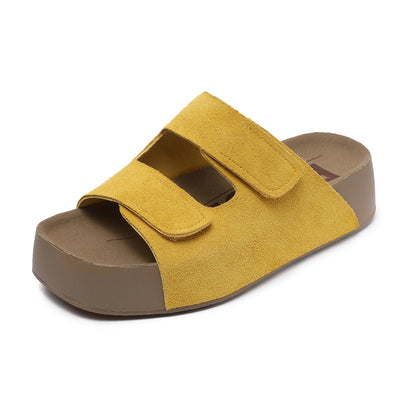 Genuine Leather Chunky Soft Sole Velcro Straps Everyday Slippers