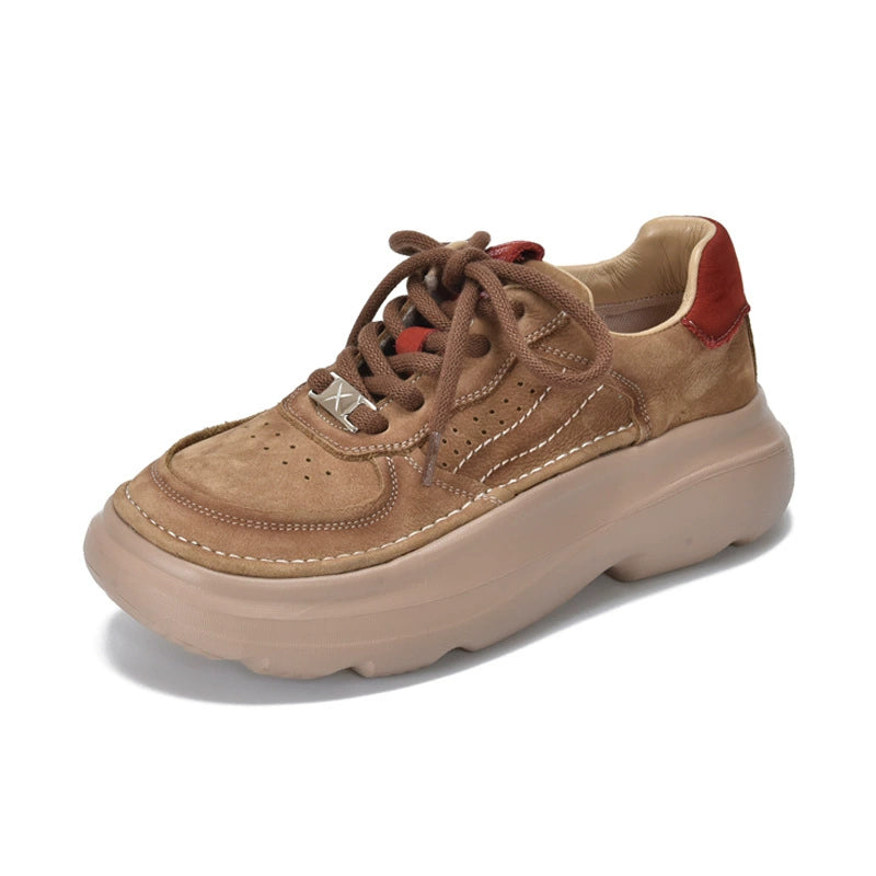 Top Genuine Leather Patchwork Platform Lace-Up Shoes