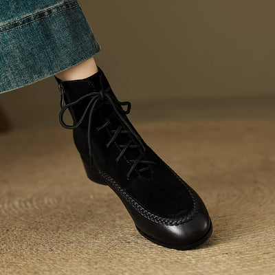 Babakud Retro Sheepskin Leather Sueded Chunky Boots