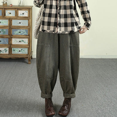 Women Vintage Spring Bloom Distressed Striped Harem Pants