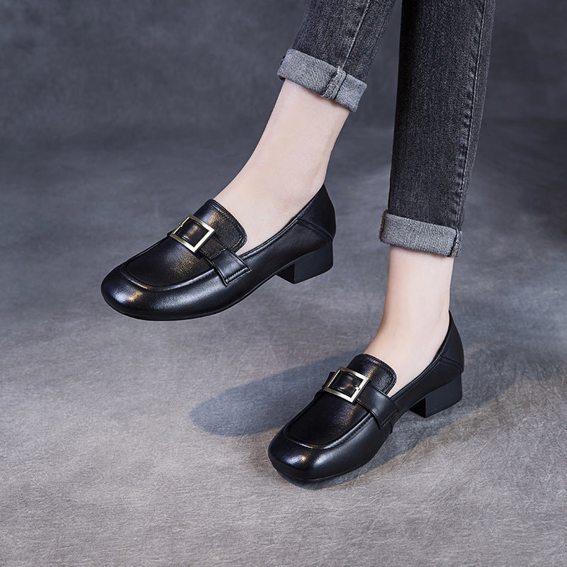 Babakud Women Spring Retro Leather Soft Sole Loafers