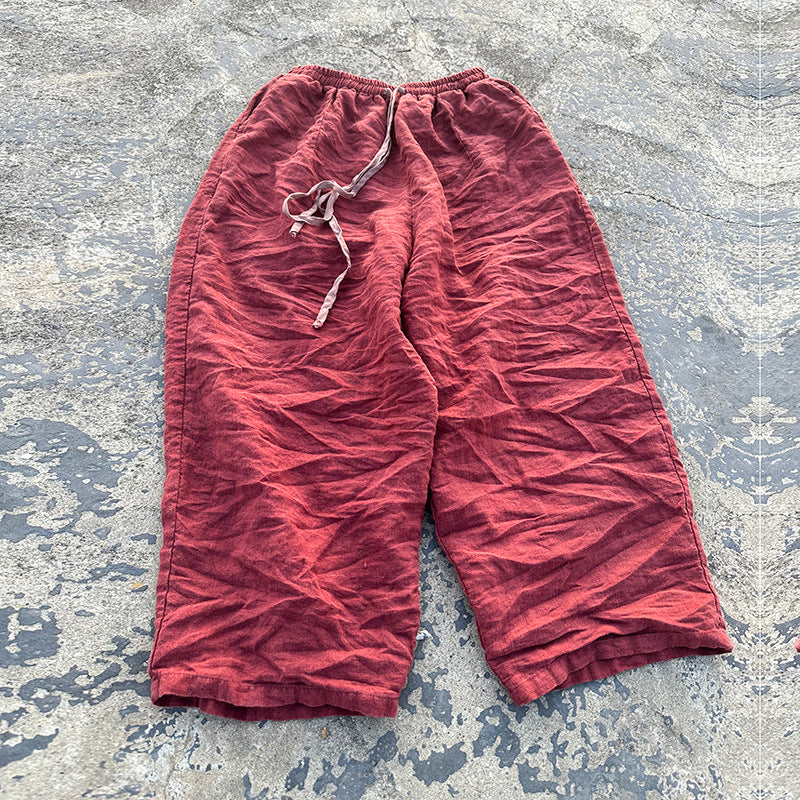 Babakud Retro Linen Washed Loose Casual Elastic Waist Pants