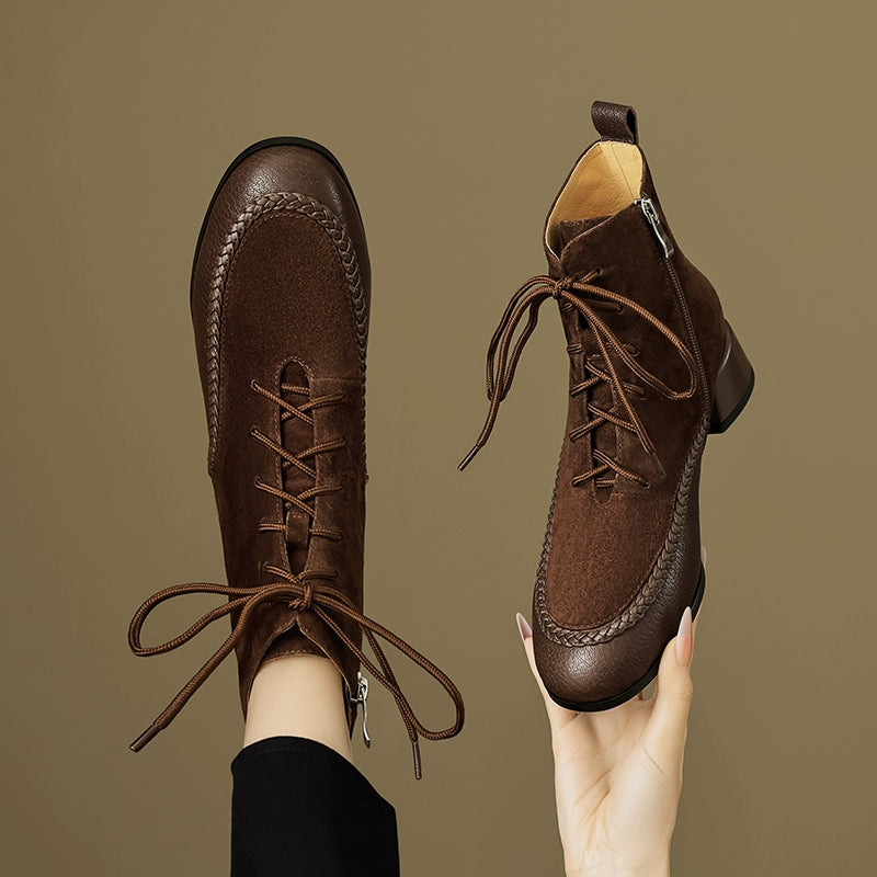 Babakud Retro Sheepskin Leather Sueded Chunky Boots