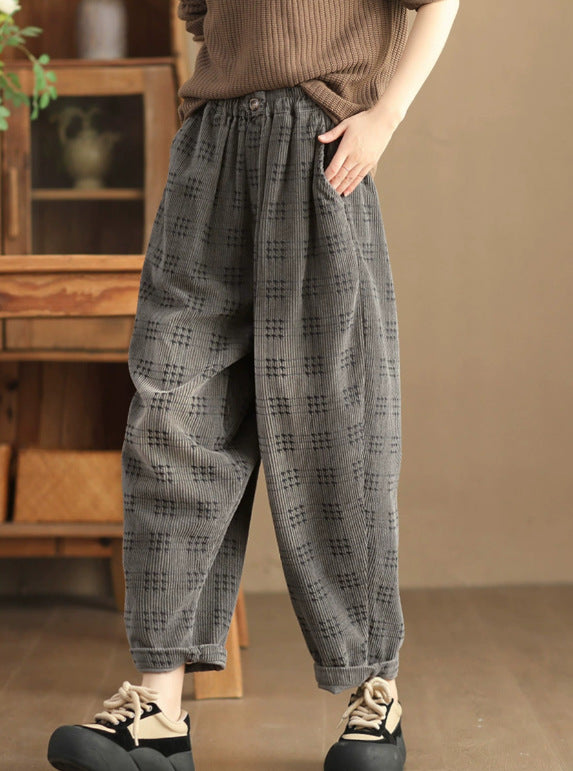 Women Vintage Loose Washed Corduroy Harem Pants