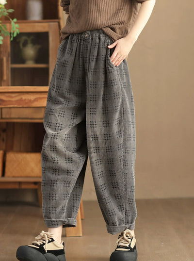 Women Vintage Loose Washed Corduroy Harem Pants