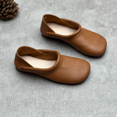 Ladies Retro Soft Leather Slip-On Flats with Rolled Edge