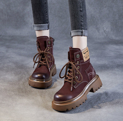 Lace-Up Trendy Retro Leather Martin Boots for Women