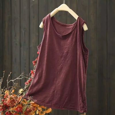 Women Summer Vintage Casual Cotton Sleeveless Tank Top