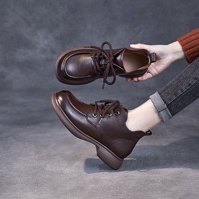 Babakud Women Spring Retro Genuine Leather Flat Martin Boots