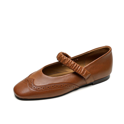 Genuine Leather Vintage Elastic One Straped Soft Sole Shoes