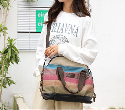 Fashion Striped Large Capacity Canvas Crossbody Shoulder Bag